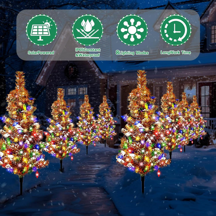 6 PCS Solar Christmas Tree, Outdoor Christmas Decorations, Xmas Tree Solar Powered with 120 LED Multi-Color Lights, for Holiday Yard Front Porch Pathway Graveyard Cemetery Garden Patio Decoration
