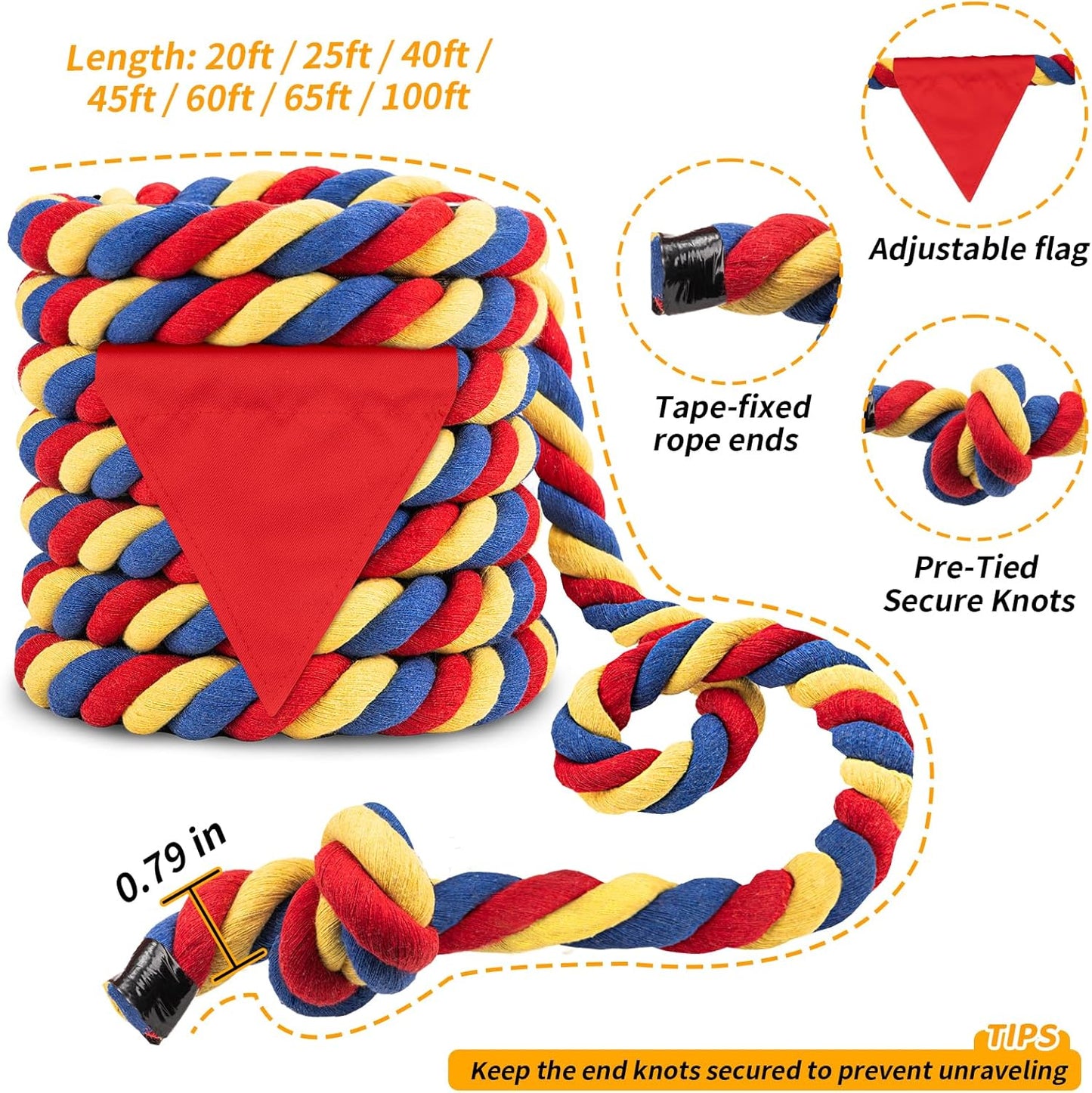 HOKINETY Tug of War Rope for Kids & Adults - 20ft Soft Cotton Outdoor Pulling Rope with Flag for Team Building Activities Field Day Family Reunions...