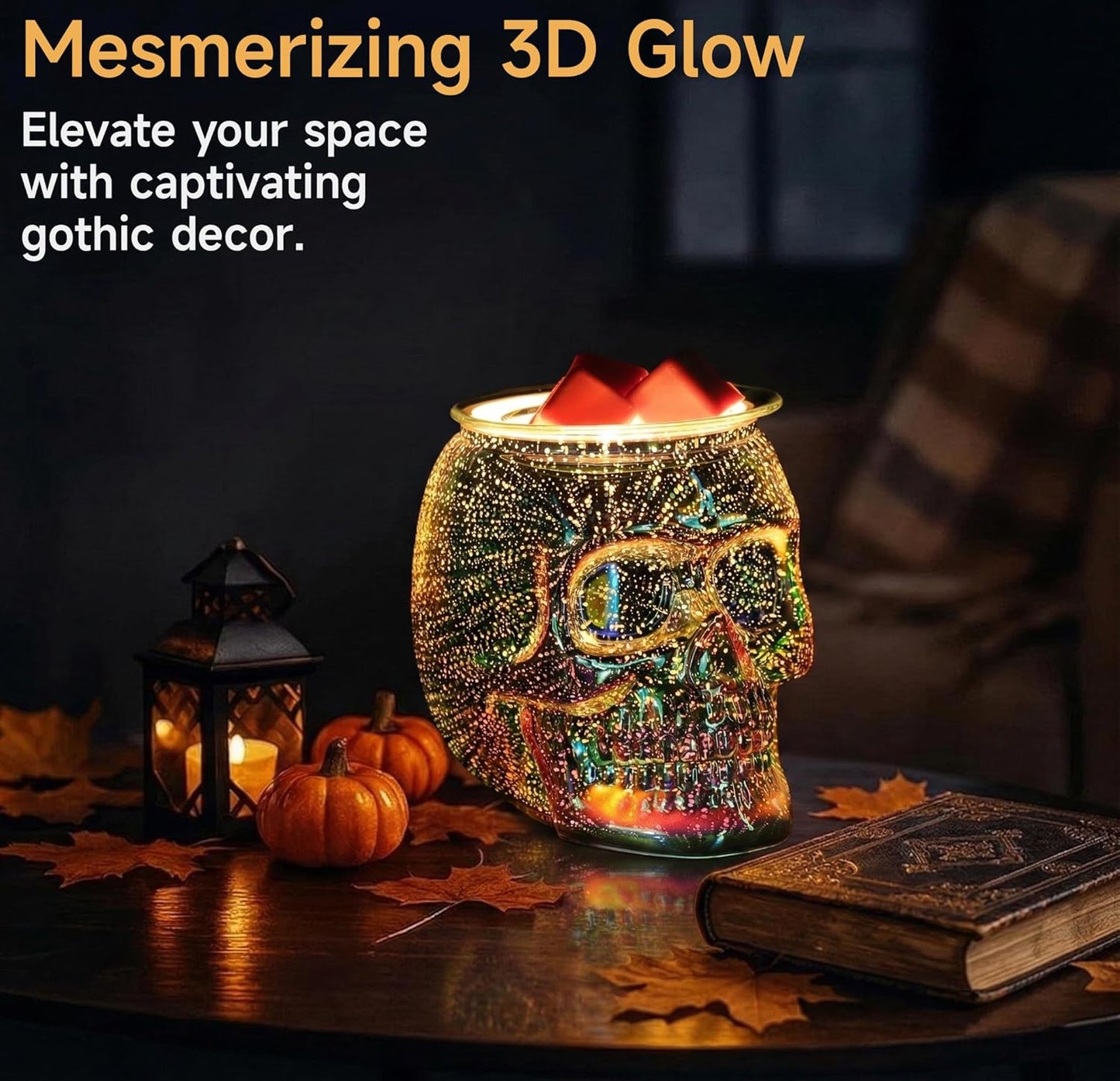 Skull Wax Melt Warmer Electric, Gothic Home Decor Night Light, Wax Burner for Scented Wax, Unique 3D Rainbow Skull Gifts