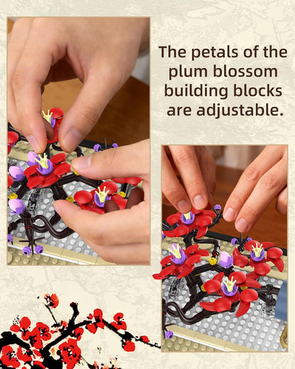 Botanicals Plum Blossom Building Set - 3D Wall Art Frame for Botanical Collection & Home Decor Wall Art Architecture Sets, Ideal Gifts for Adult, Kids Ages 8-12 (529 PCS)