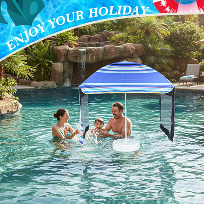 5×5ft Floating Pool Canopy for Inside of Pool Blue Stripes Swimming Tent with Floating Table for The Lake, River, Beach