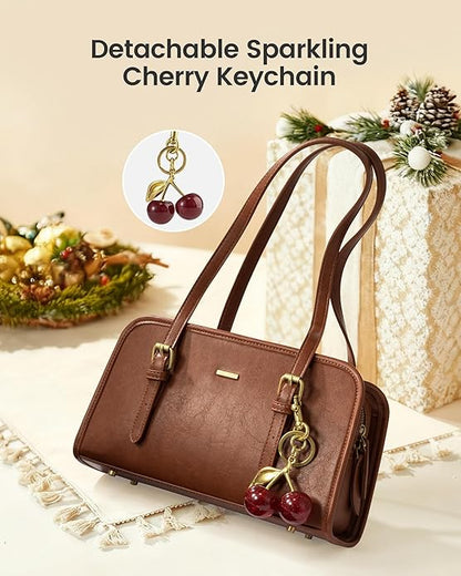 LOVEVOOK Swing Zip Shoulder Bag, Small Purses for Women Trendy Handbags, Mini Vintage Hobo Clutch with Cherry Pendant