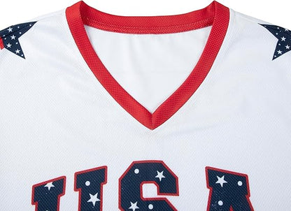 LUKYCILD USA Jersey Shirts for Women Oversized Patriotic Tshirt 4th of July Outfits American Flag Graphic Tee V Neck Y2K Tops