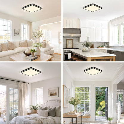 6PK 12 Inch LED Flush Mount Ceiling Light with Side Light, 40W, 2520LM, 3000K/4000K/6000K CCT Selectable, Black Square LED Ceiling Light for Hallway, Kitchen, Bedroom, Laundry Room