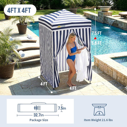 CROWN SHADES 4x4 Pop Up Changing Tent, Patented One-Push Center Lock Portable Changing Room, Privacy Canopy for Camping, Poolside, Beach, Photoshoots, Blue/White
