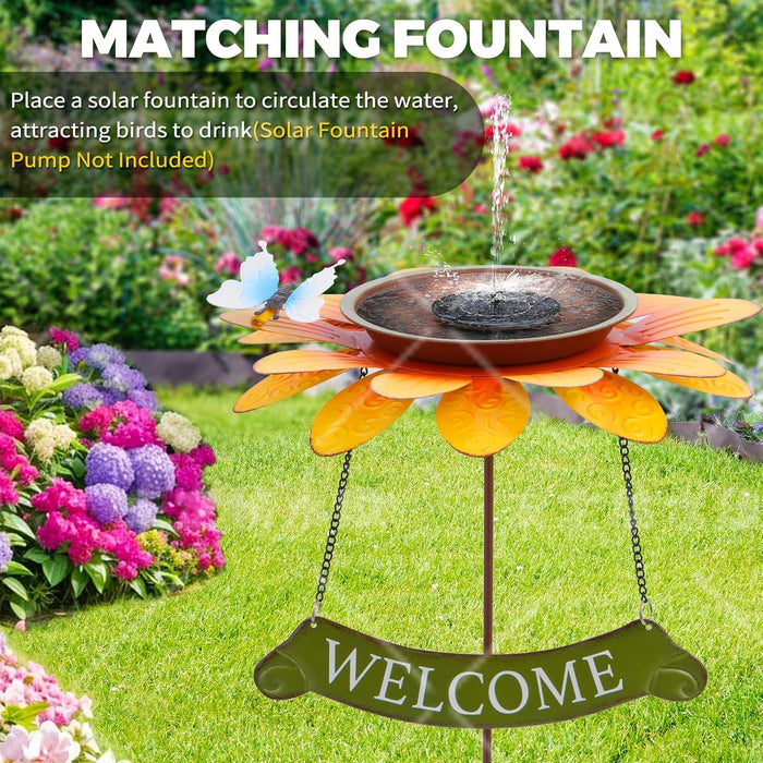 Bird Bath for Outside Metal Bird Feeder Vintage Spring Welcome Sunflower Birdbaths Freestanding Bird Baths for Outdoors Bird Baths Feeder Bowl Garden Patio Yard Lawn Decor