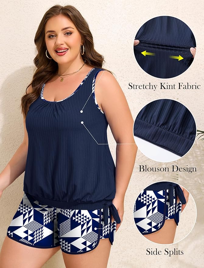 Arolina Blouson Tankini Swimsuits for Women Two Piece Modest Bathing Suit (S-24W)