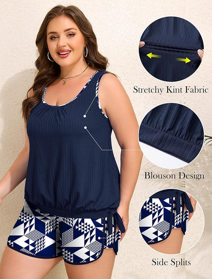 Arolina Blouson Tankini Swimsuits for Women Two Piece Modest Bathing Suit (S-24W)