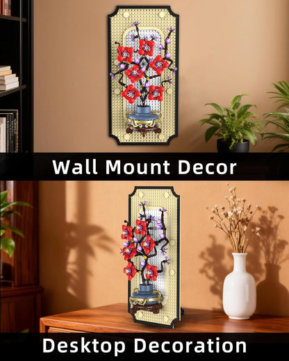 Botanicals Plum Blossom Building Set - 3D Wall Art Frame for Botanical Collection & Home Decor Wall Art Architecture Sets, Ideal Gifts for Adult, Kids Ages 8-12 (529 PCS)