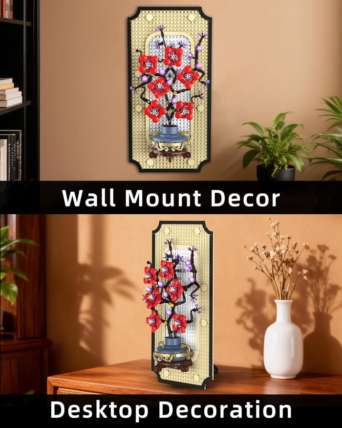 Botanicals Plum Blossom Building Set - 3D Wall Art Frame for Botanical Collection & Home Decor Wall Art Architecture Sets, Ideal Gifts for Adult, Kids Ages 8-12 (529 PCS)