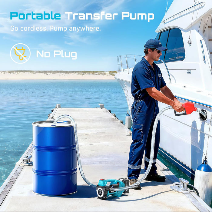 SEESII Diesel Transfer Pump Battery Powered: 12GPM Cordless Electric Fuel Transfer Pump Kit w/ 4.0Ah Battery & Auto-Stop Nozzle, 2 Hoses & Filter for Diesel Kerosene Portable Fueling on Farm Boat Home