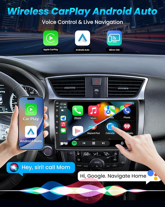 Upgrade Stereo for Nissan Sentra Radio 2013-2017: 10Inch HD Touchscreen Stereo with Wireless Carplay Android Auto Support 5G WiFi GPS Bluetooth FM SWC Mirror Link 1080P Backup Camera