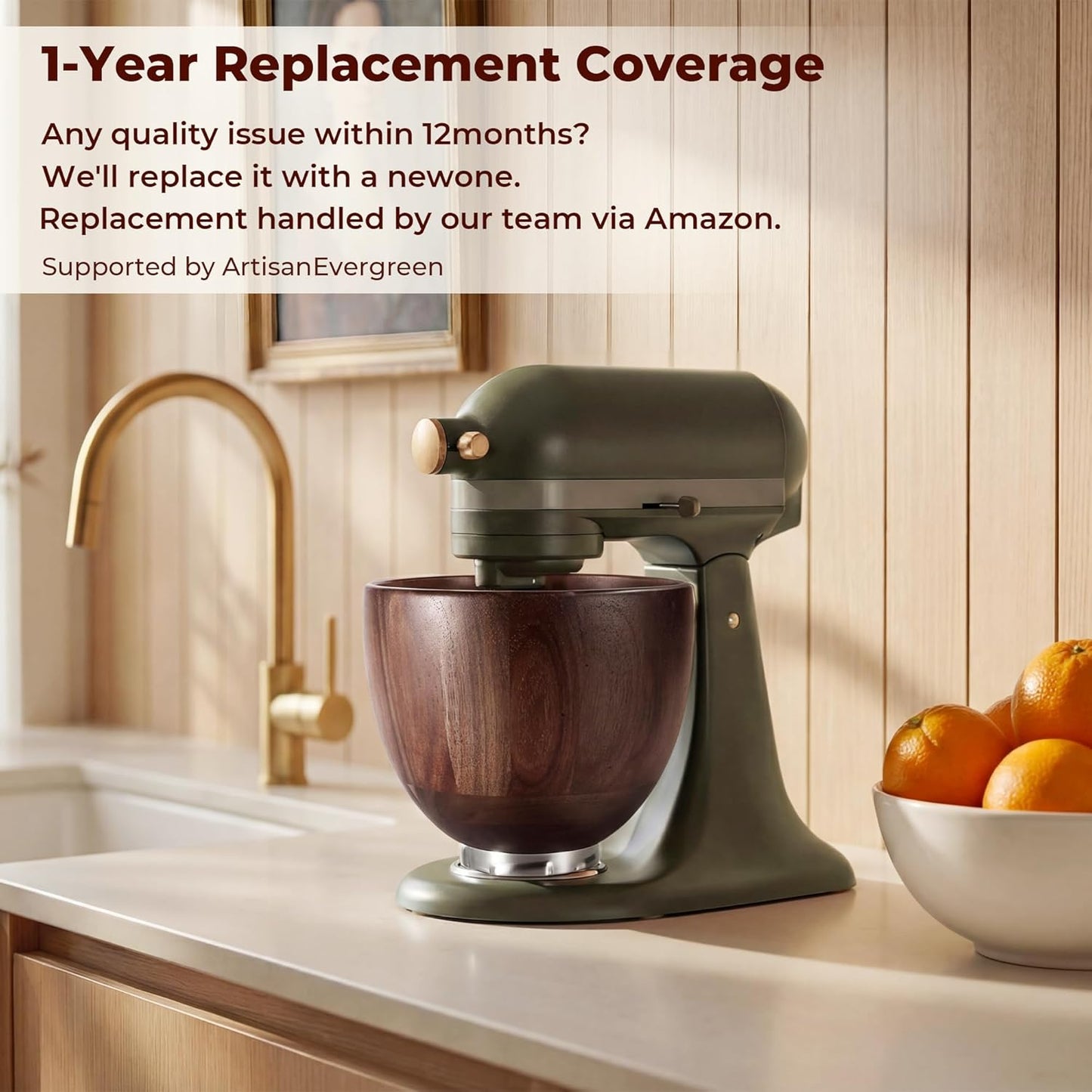 Wooden Mixing Bowl Official Acacia Wooden Bowl Compatible with KitchenAid Stand Mixer 4.5 & 5 QT Tilt-Head Models