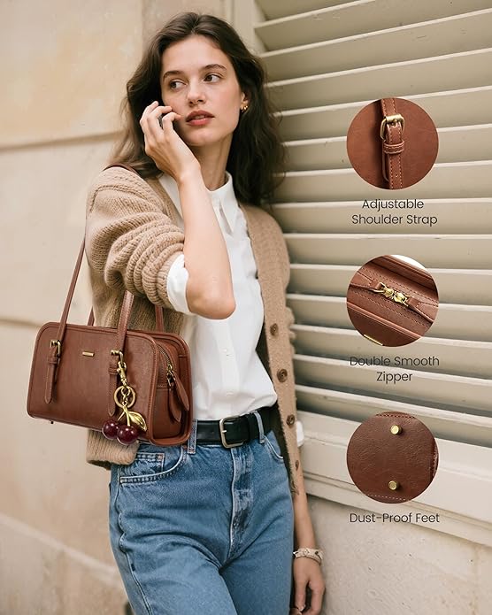 LOVEVOOK Swing Zip Shoulder Bag, Small Purses for Women Trendy Handbags, Mini Vintage Hobo Clutch with Cherry Pendant