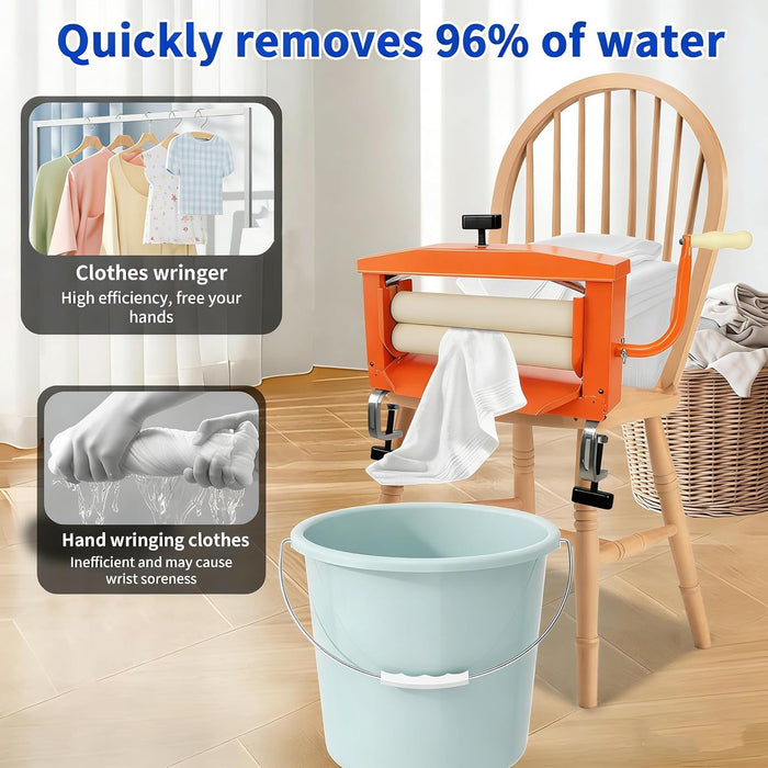 Clothes Wringer - Better Moisture Removal than Portable Washing Machine/Portable Dryer - Heavy Duty Off Grid Laundry Wringer | Perfect Towel Wringer for Chamois Cloth - Orange