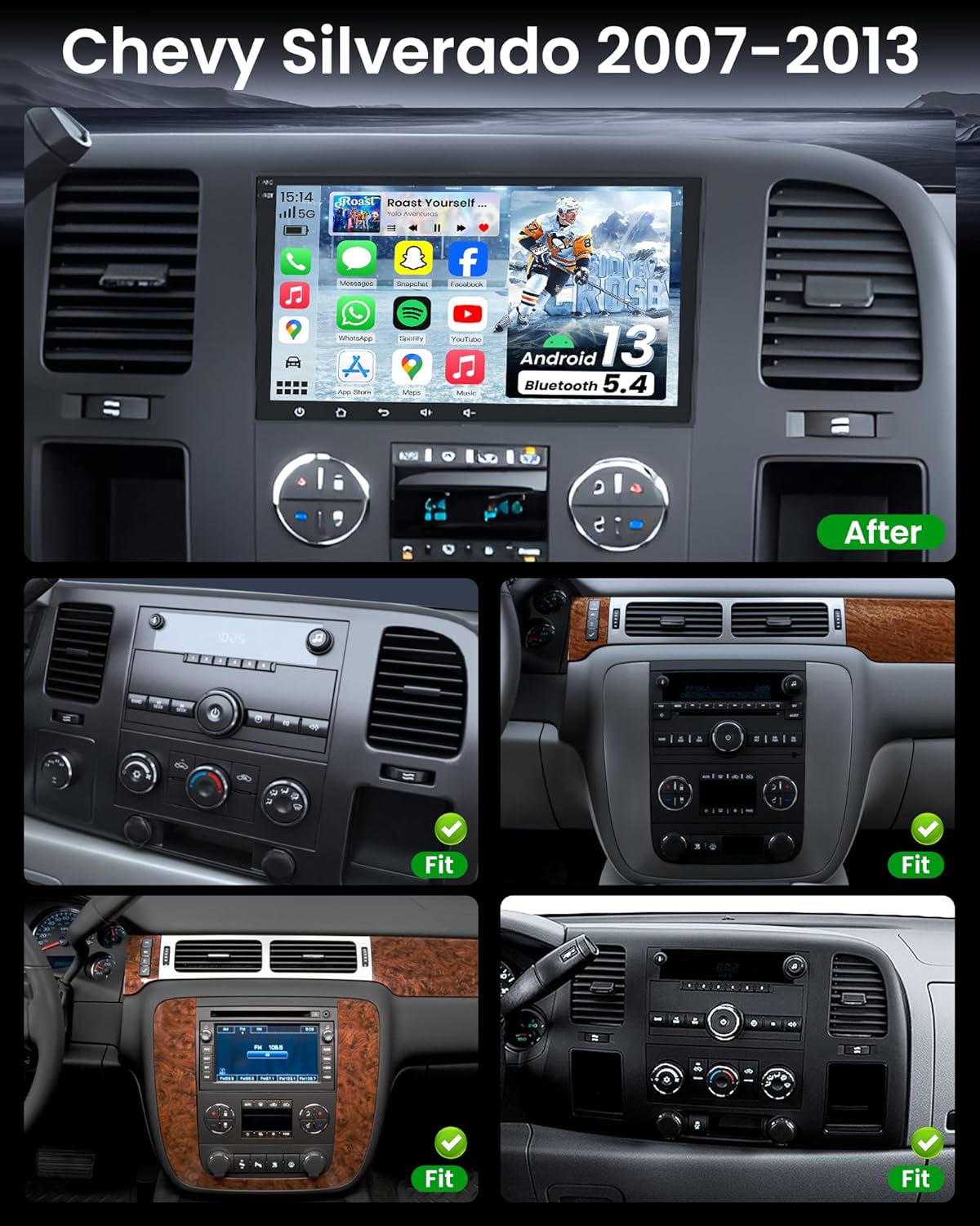 Car Radio Stereo for 2007-2013 Chevy Silverado 1500: 8inch 1280 * 800 IPS Touchscreen CarPlay Android Auto GPS 5GWiFi Bluetooth FM SWC 1080p Backup Camera