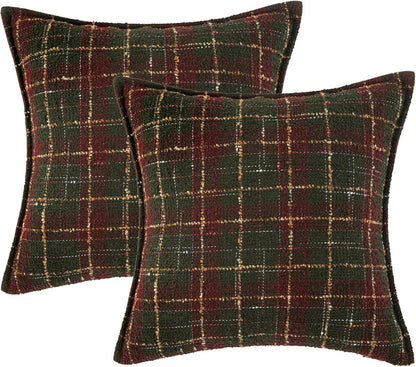 MAGOLIFE Scottish Tweed Loop Yarn Tartan Plaid Cotton Thread Tassel Throw Pillow Cover Holiday Decorative Retro Classic Cushion Pillow Case for Living Room Couch Bed Sofa Home (2 Pcs 18“x18)
