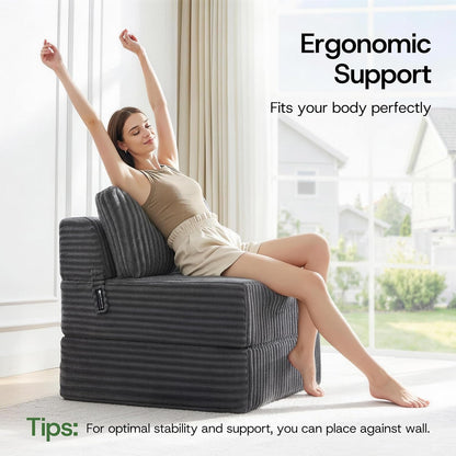 4-in-1 Folding Sofa Bed Convertible Chair Couch Foldable Chaise Lounger & Mattress Pocket Coils+Foam Fill, Portable No Assembly Boneless Sofa Floor Futon for Living Room/Bedroom, Single VE1
