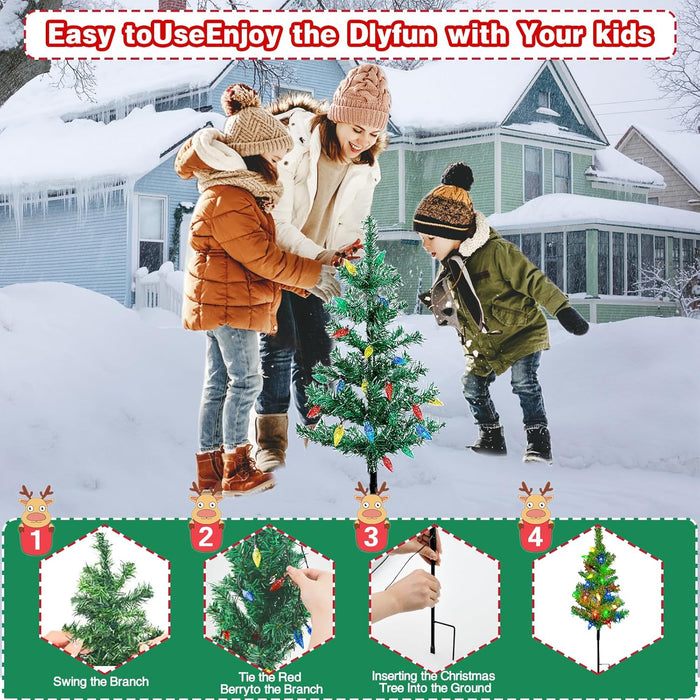 6 PCS Solar Christmas Tree, Outdoor Christmas Decorations, Xmas Tree Solar Powered with 120 LED Multi-Color Lights, for Holiday Yard Front Porch Pathway Graveyard Cemetery Garden Patio Decoration