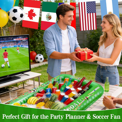 2026 Soccer Party Inflatable Serving Bar | 53" Large Floating Pool Cooler & Buffet Tray for Drinks Food | Outdoor Game Day Decorations, PortableTailgating & Birthday Supplies