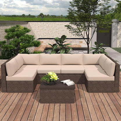 14-Piece Outdoor Replacement Cushions for Patio Furniture, Deep Seat Cushions for 6-Seat Sectional Rattan Sofa, Water-Resistant Couch Cushion Set with Non-Slip Backing, Cream White