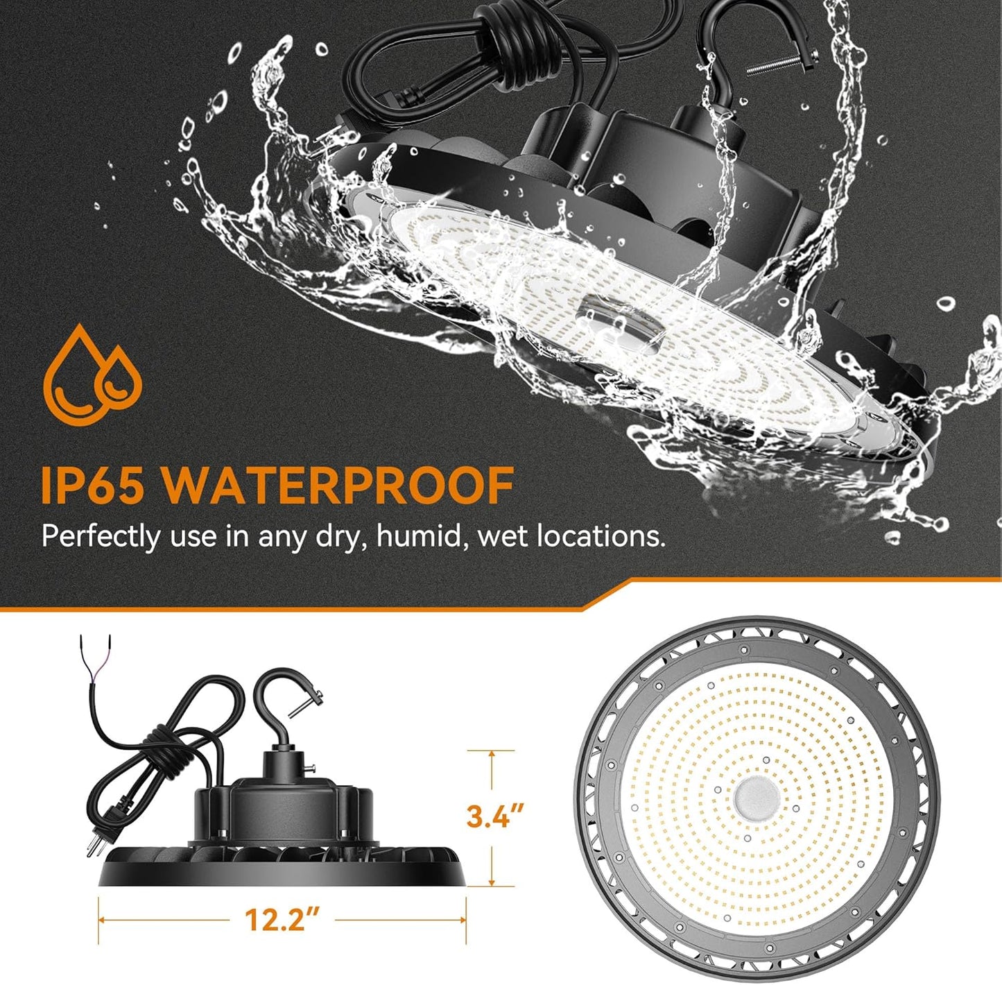 UFO LED High Bay Light 240W 36,000lm 0-10V Dimmable 5000K Daylight, High Bay LED Shop Light with US Plug 5’ Cable, Commercial LED Warehouse Lights, Factory Area Lighting Fixture