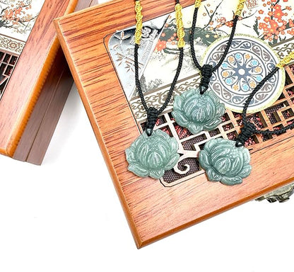 Jade Pendant Necklace, Healing Stone Necklace, Handcrafted Natural Healing Pendant for Men and Women - Infused with Chakra Energy to Attract Wealth, Luck and Health (Green Lotus)