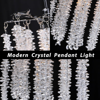 Twinklumen Black Crystal Pendant Light for Kitchen Island, Luxury Branch Chandelier Lights Fixture, Modern Elegant Adjustable Pendant Lighting for Dining Room Bedroom, E12 Bulb, L8'' x H11''