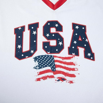 LUKYCILD USA Jersey Shirts for Women Oversized Patriotic Tshirt 4th of July Outfits American Flag Graphic Tee V Neck Y2K Tops