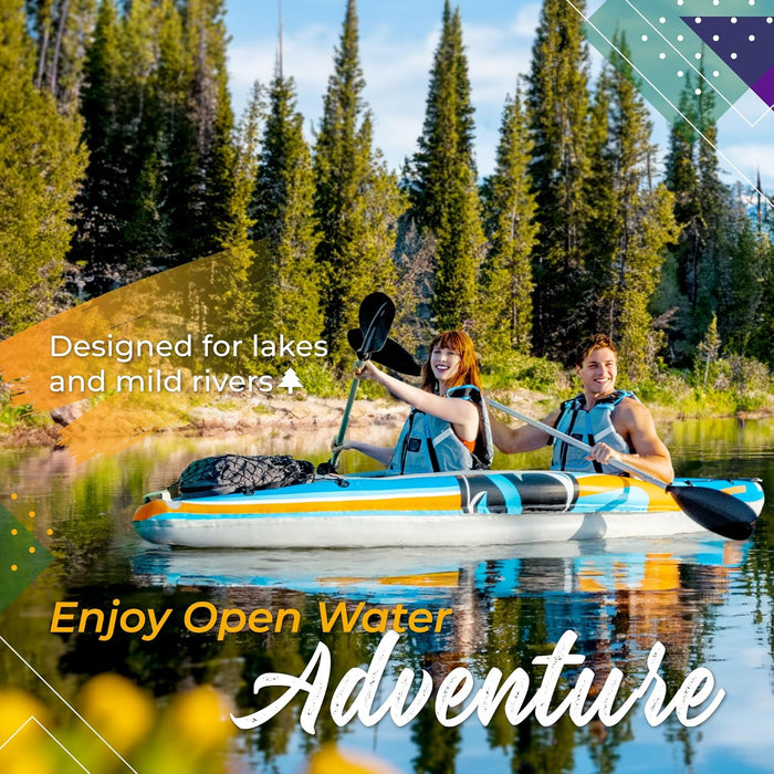 Sunlite Sports Inflatable Kayak 2 Person with Canopy, Portable Inflatable Boat with Shed & Aluminum Oars, Lightweight Tandem Kayak with Air Pump & Carry Bag for Lakes & Rivers, 400 LB