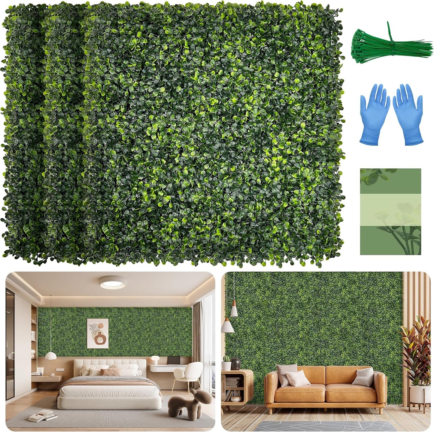 Artificial Grass Wall Panel Screen: 10"x10" 6P (4.2 sqft) UV-Anti Faux Boxwood Panels for Indoor Outdoor Green Wall Decor, Privacy Fence, Patio, Balcony, Party Backdrop