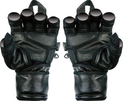 Epic Leather Gym Gloves with Built in 2" Wide Wrist Wraps Best Grip & Design for Weightlifting Power Lifting Bodybuilding & Strength Training Workout Exercises (Black, Medium 7 5/8" - 8")