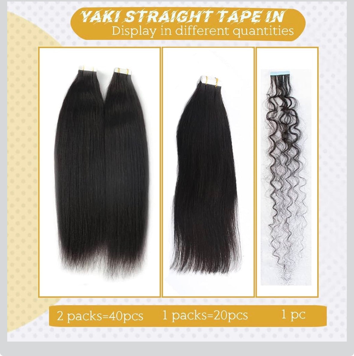 Human Hair Light Yaki Straight Tape in Extensions for Black Women - 20PCS Skin Weft - 9A Brazilian Yaki Hair