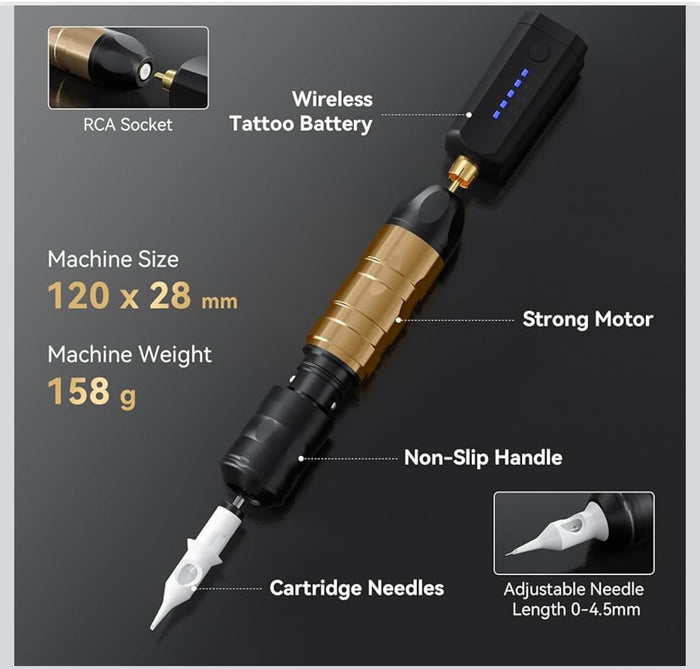 Cordless Tattoo Gun Kit, Solong Rechargeable Battery Tatto Gun with Tattoo Needle Cartridge and Inks,Tattoo Machine Set for Beginners SL-TKP203A-9