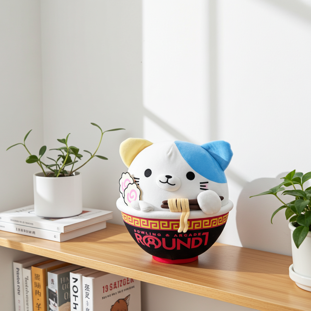 Round1 Ramen Bowl Cat Plush – Kawaii Japanese Noodle Kitty Stuffed Animal