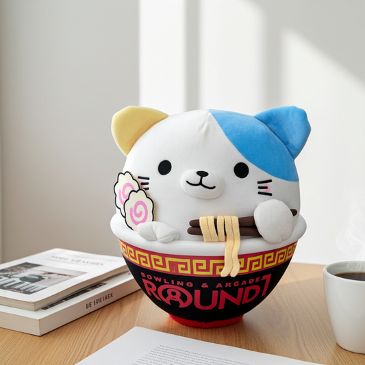 Round1 Ramen Bowl Cat Plush – Kawaii Japanese Noodle Kitty Stuffed Animal