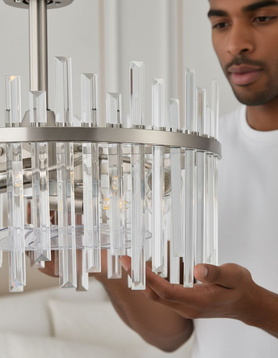 CrossRoad Finds 20" Silver Crystal Fandelier - Modern 2-in-1 Ceiling Fan with Lights & Remote, 6-Speed Enclosed Bladeless Cage Chandelier for Bedroom & Nursery