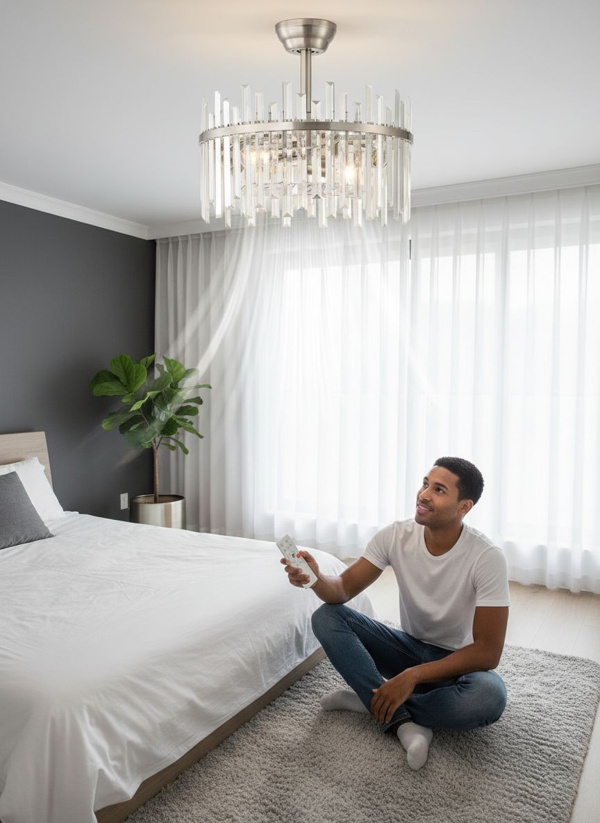 CrossRoad Finds 20" Silver Crystal Fandelier - Modern 2-in-1 Ceiling Fan with Lights & Remote, 6-Speed Enclosed Bladeless Cage Chandelier for Bedroom & Nursery