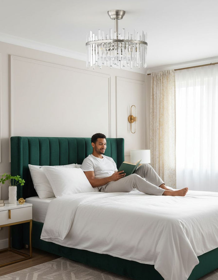 CrossRoad Finds 20" Silver Crystal Fandelier - Modern 2-in-1 Ceiling Fan with Lights & Remote, 6-Speed Enclosed Bladeless Cage Chandelier for Bedroom & Nursery