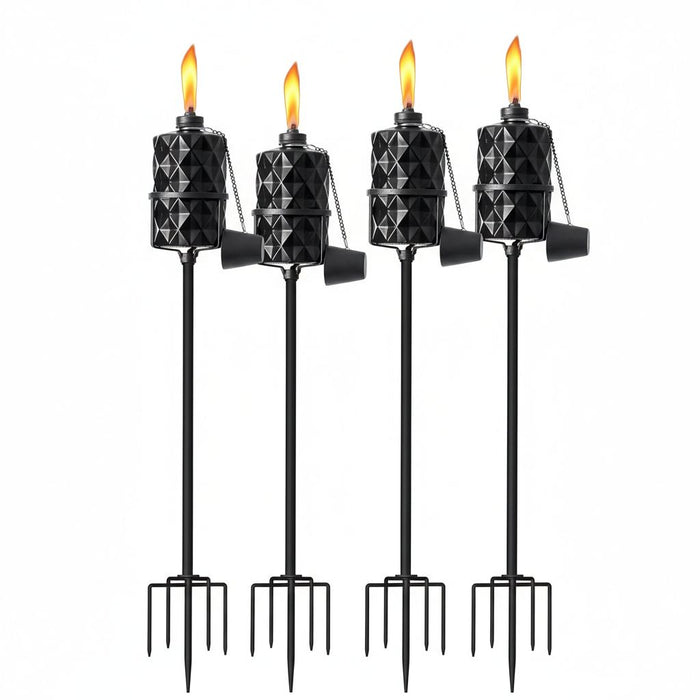 CrossRoad Finds 4-Pack 60" Outdoor Glass Torches – 13.5oz Citronella Fuel Canisters with Heavy-Duty 5-Prong Ground Stakes – Black Landscape Lanterns for Garden, Patio & Backyard Decor