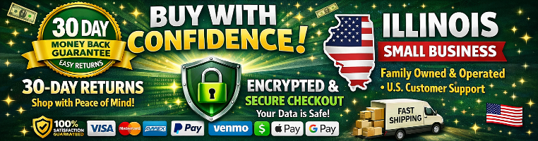 Promotional banner for Illinois small businesses with security assurances and payment options.