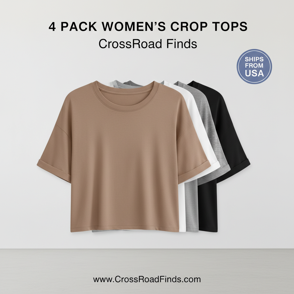 Essential 4-Pack Oversized Cotton Crop Tees - Relaxed Fit