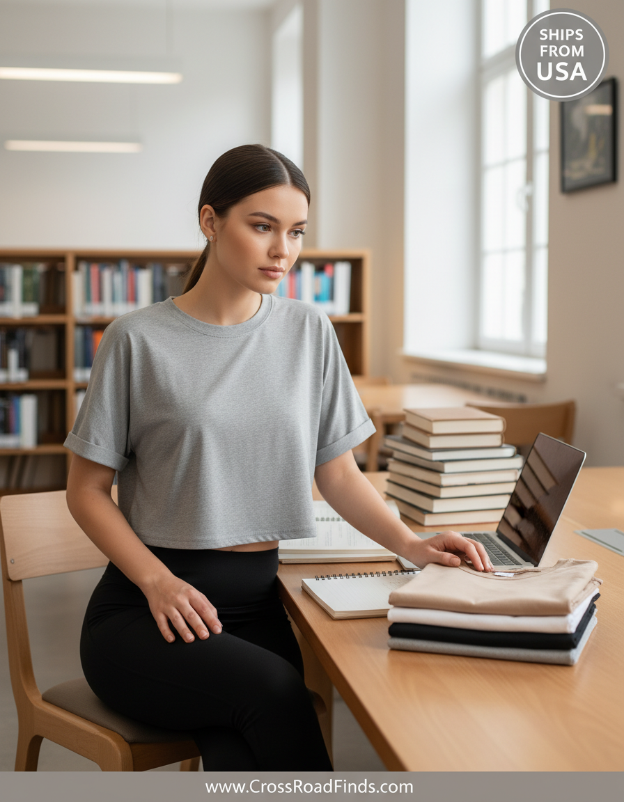Essential 4-Pack Oversized Cotton Crop Tees - Relaxed Fit