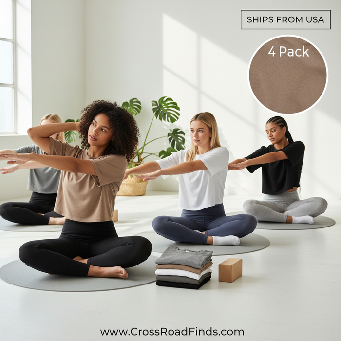 Essential 4-Pack Oversized Cotton Crop Tees - Relaxed Fit