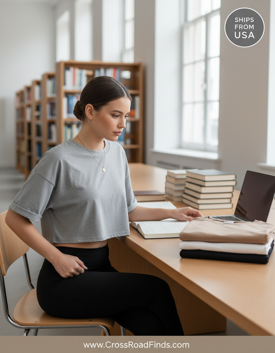 Essential 4-Pack Oversized Cotton Crop Tees - Relaxed Fit